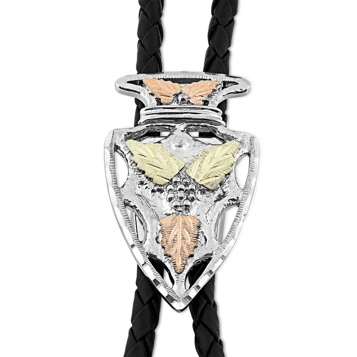 Black Hills Gold Arrowhead Bolo Tie in Sterling Silver front view