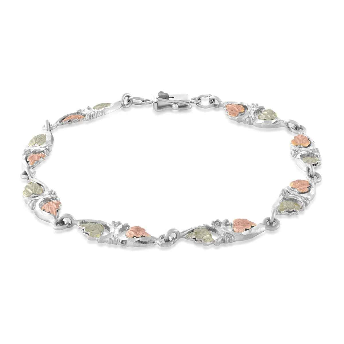 Black Hills Gold 8-inch Leaf Link Bracelet in Sterling Silver