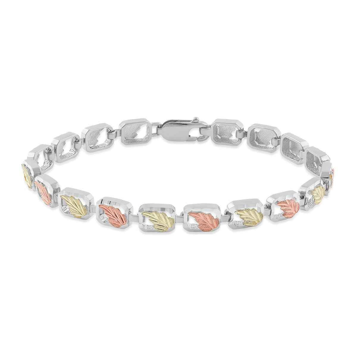 Black Hills Gold 7.25-inch Leaf Cut-Out Link Bracelet in Sterling Silver