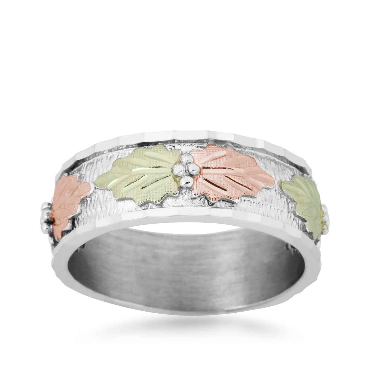 Black Hills Gold Men's Textured Leaf Wedding Ring in Sterling Silver
