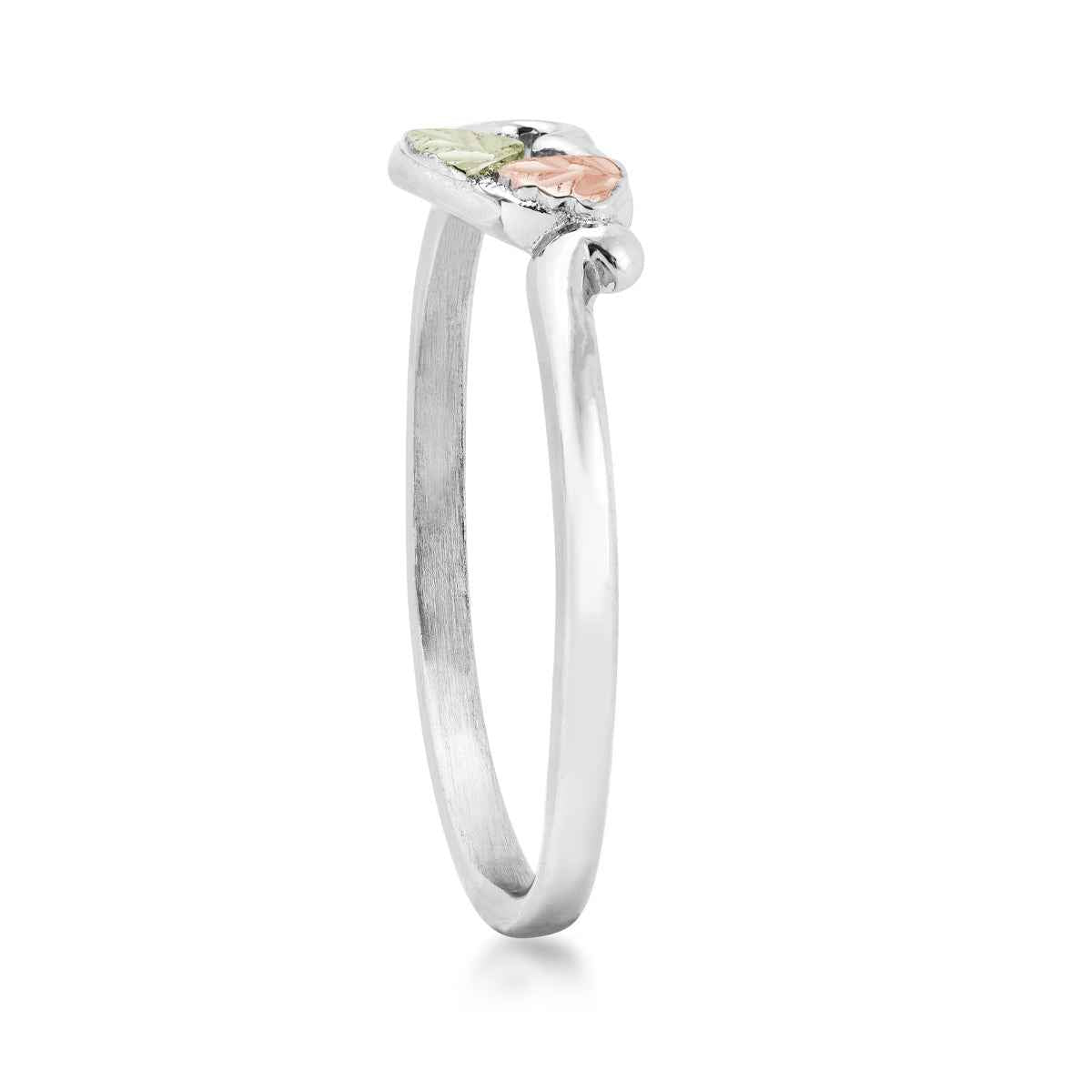 Black Hills Gold Open Heart & Leaf Ring in Sterling Silver front view