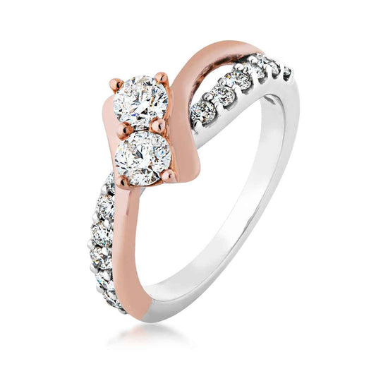 2BeLoved 1-1/2 ct. tw. 2-Stone Diamond Anniversary Ring in Two-Tone 14K Pink and White Gold front view
