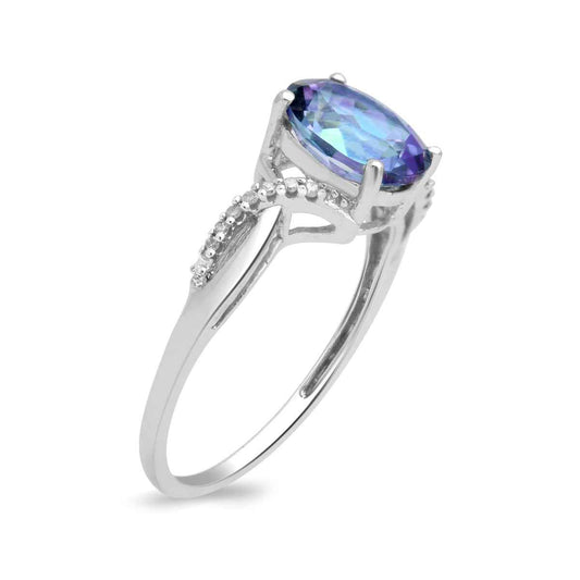 Created Oval Alexandrite & Diamond Accent Twist Band Ring in 10K White Gold front view