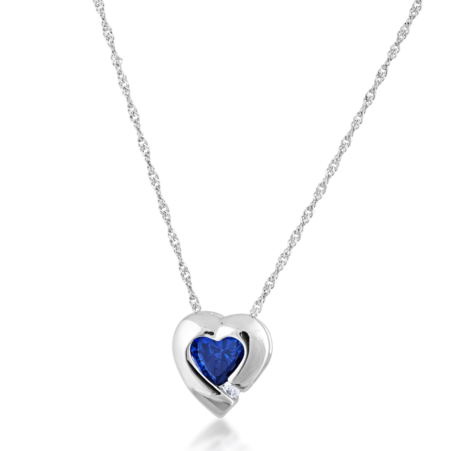Created Heart-Shaped Sapphire and .02 ct. tw. Diamond Accented Pendant in 10K White Gold