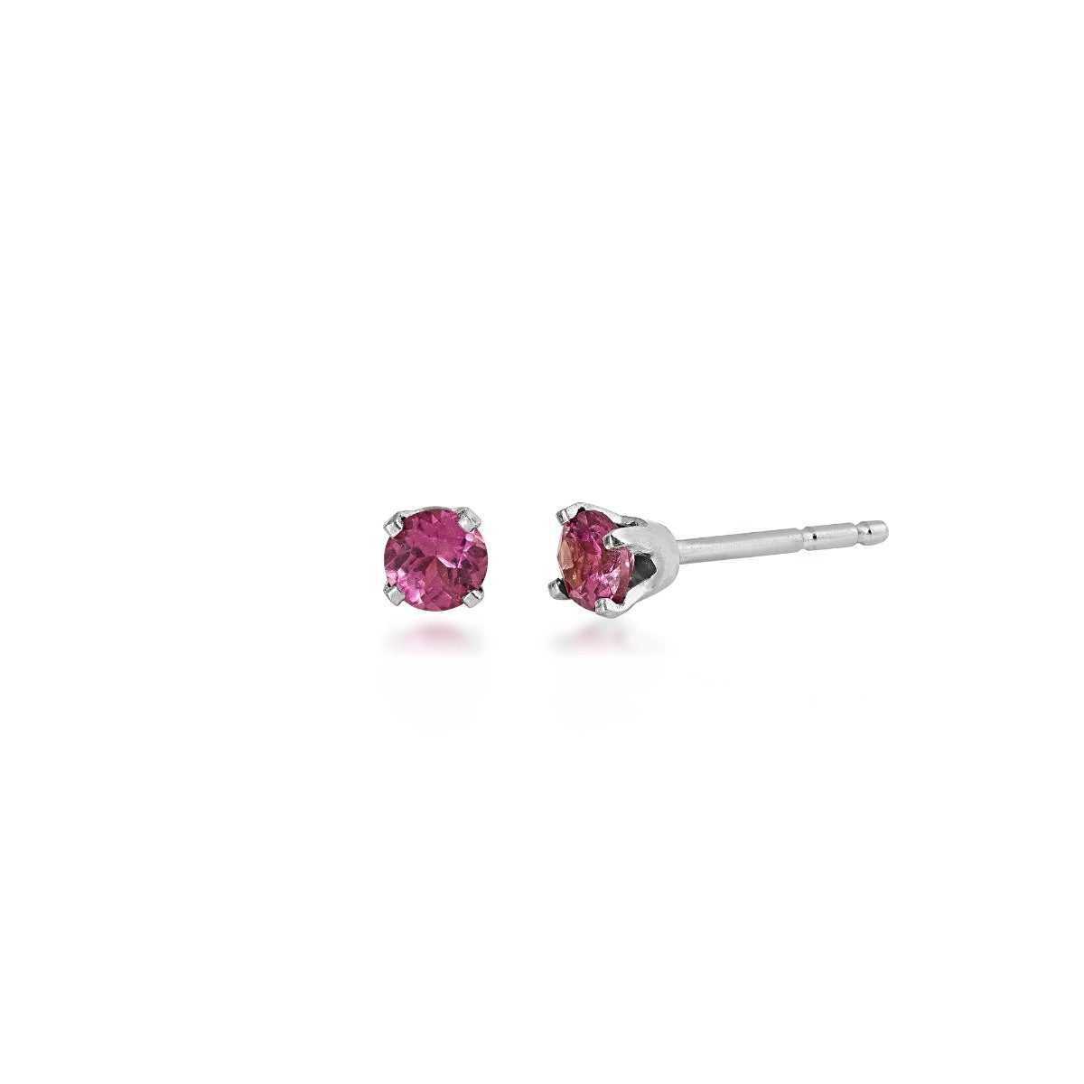 3mm Genuine Round Pink Tourmaline Solitaire Earrings in 10K White Gold