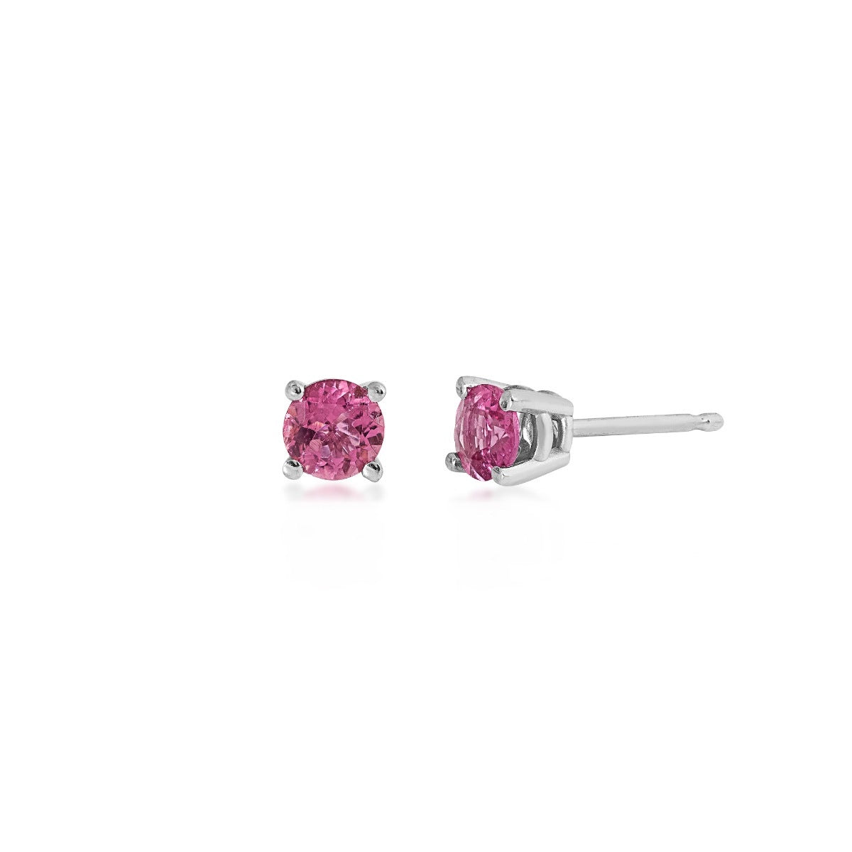 4mm Genuine Round Pink Tourmaline Solitaire Earrings in 10K White Gold