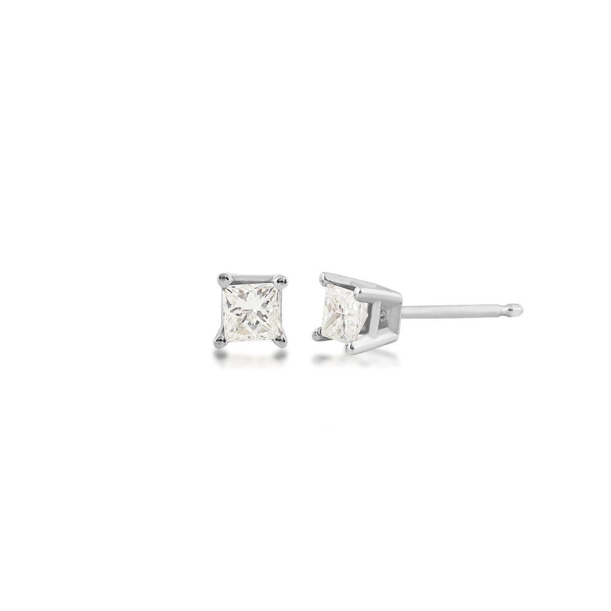 1/4 ct. tw. AA Quality Princess Cut Diamond Solitaire Earrings in 14K White Gold
