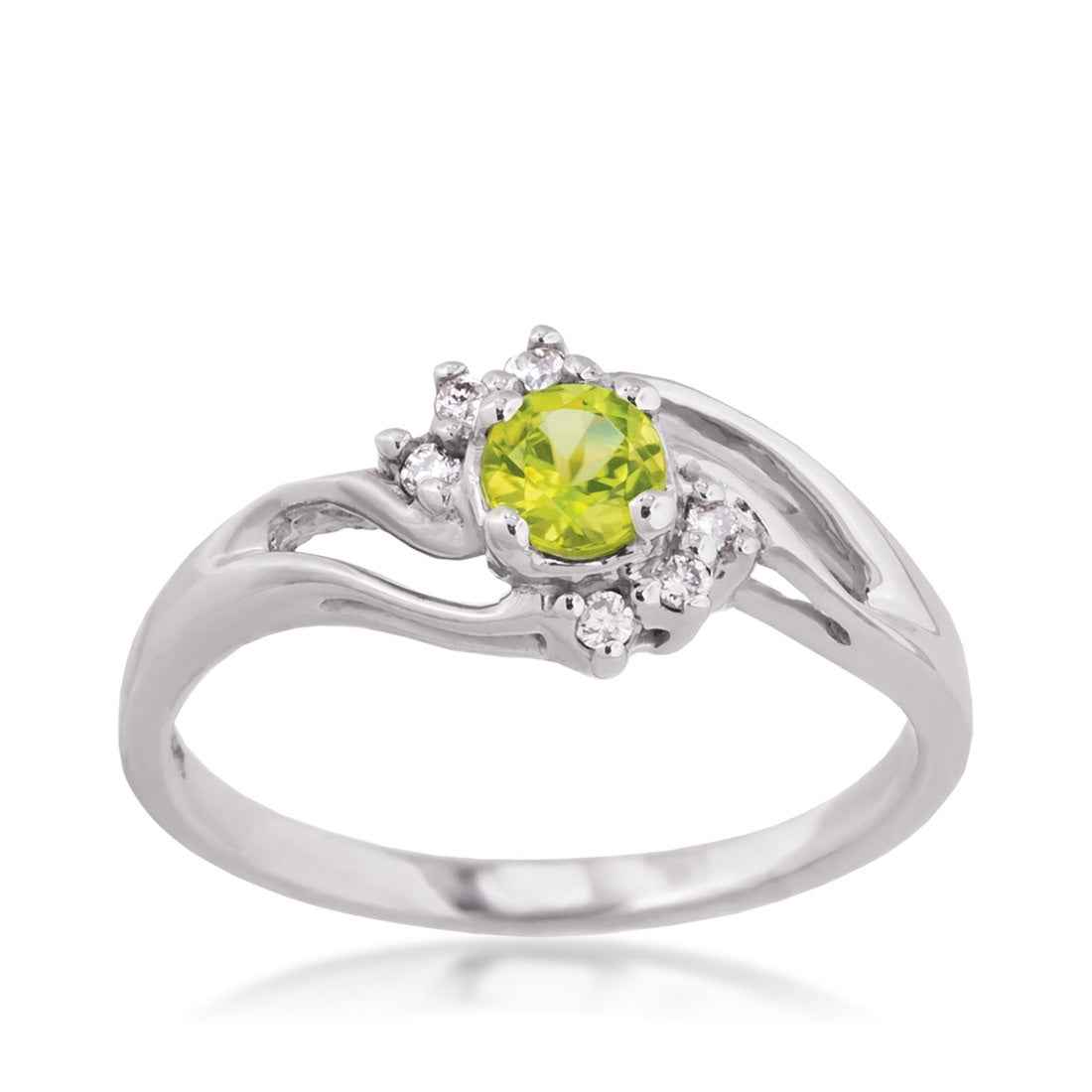 Genuine Round Peridot Ring with .06 ct. tw. Diamond Accents in 10K White Gold