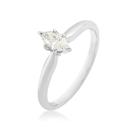 1/3 ct. tw. AA Quality Marquise Diamond Solitaire Engagement Ring in 14K White Gold front view