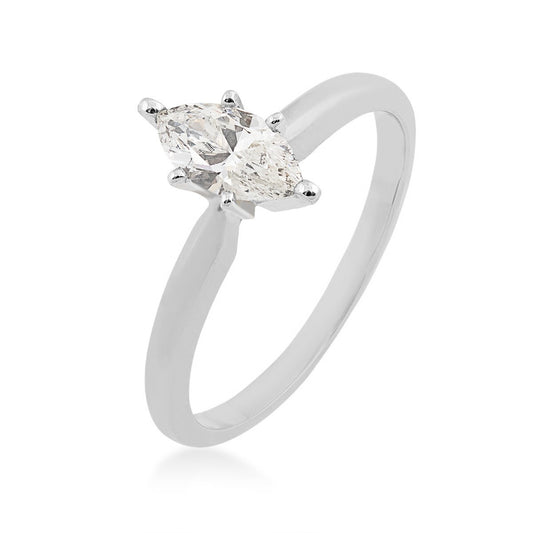 Natural 1/2 ct. tw. Marquise Diamond Solitaire Engagement Ring in 14K White Gold front view