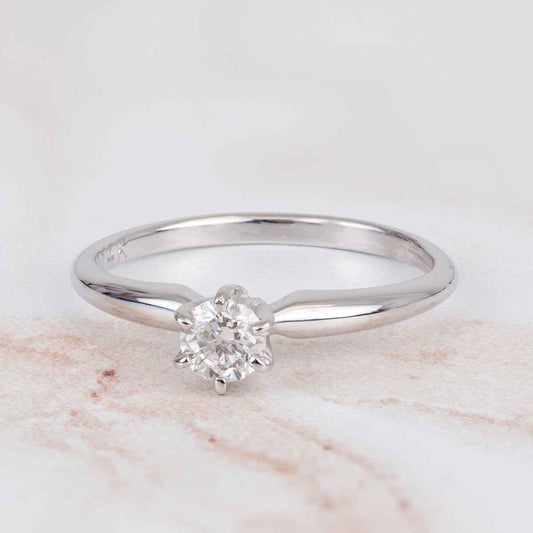 Natural 1/3 ct. tw. Round Brilliant Diamond Solitaire Engagement Ring in 14K White Gold close-up detail