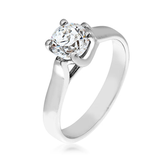 3/4 ct. tw. AAA Quality Round Brilliant Diamond Solitaire Engagement Ring in 14K White Gold front view