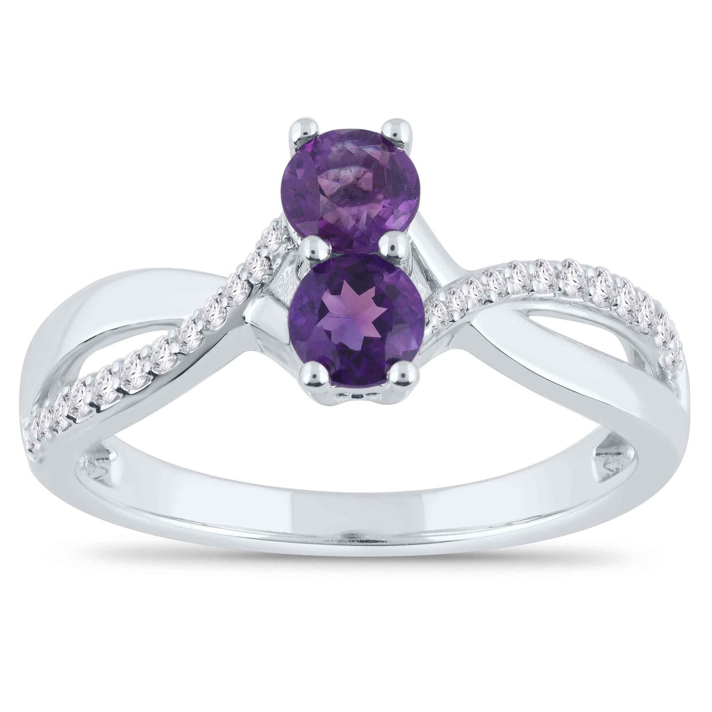 Amethyst and 1/7 ct. tw. Diamond Two-Stone Fashion Ring in 10K White Gold