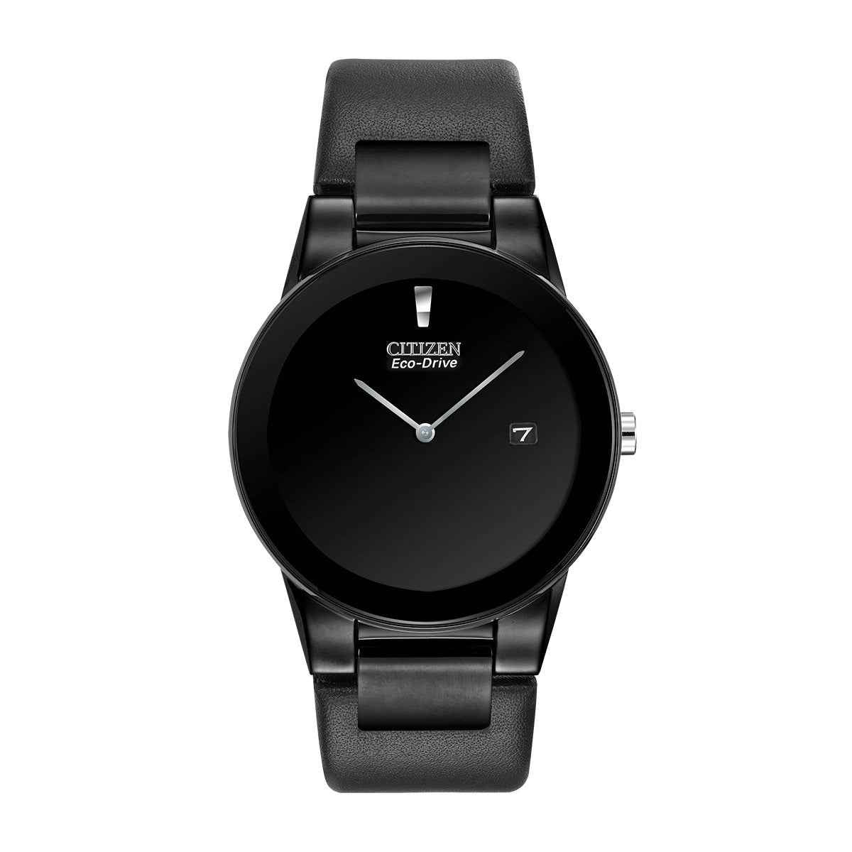Citizen Men's Axiom Eco-Drive Black Stainless Steel Watch with Black Dial & Leather Strap