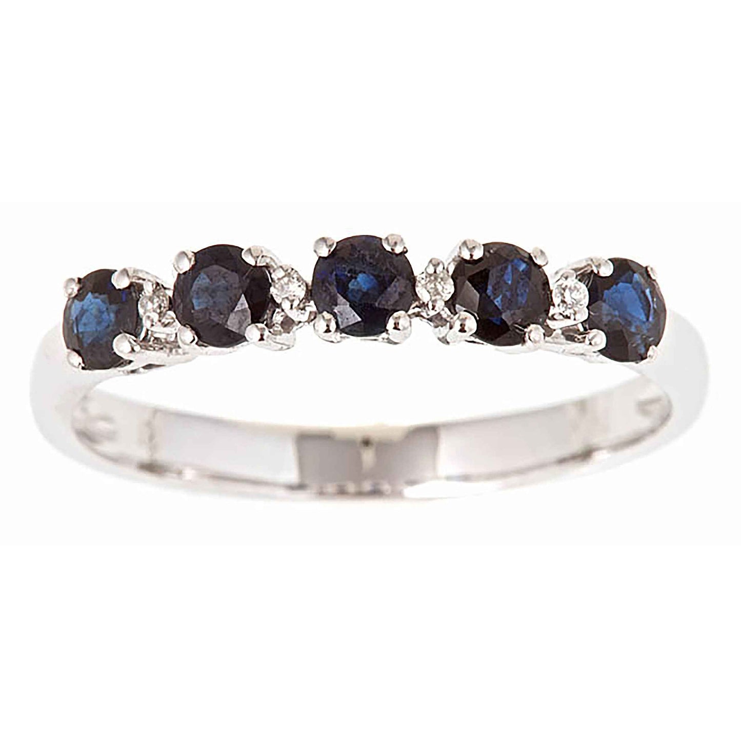 Blue Round Sapphire and .03 ct. Diamond Accent Fashion Ring in 10K White Gold