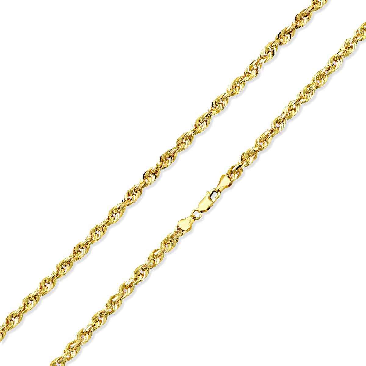 4.9MM 20-inch Solid Diamond Cut Rope Chain in 10K Yellow Gold front view