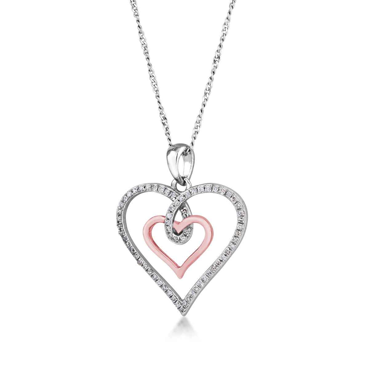 1/5 ct. tw Diamond Heart Pendant with Rose Plated Center Heart in Sterling Silver