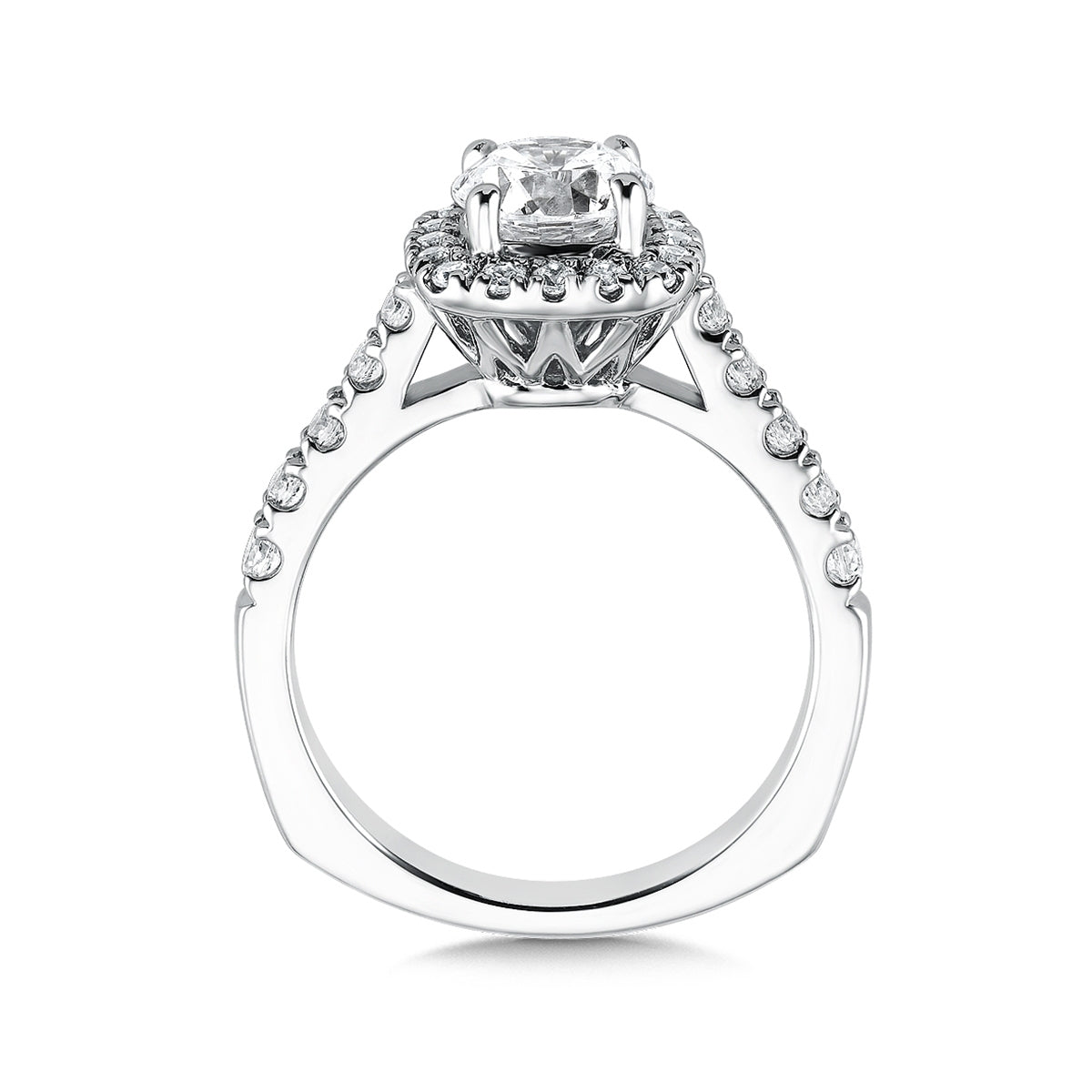 Valina 1/2 ct. tw. Diamond Halo Round Semi-Mount Engagement Ring with European Shank in 14K White Gold front view