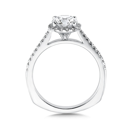 Valina 1/5 ct. tw. Diamond Halo Round Semi-Mount Engagement Ring with European Shank in 14K White Gold front view