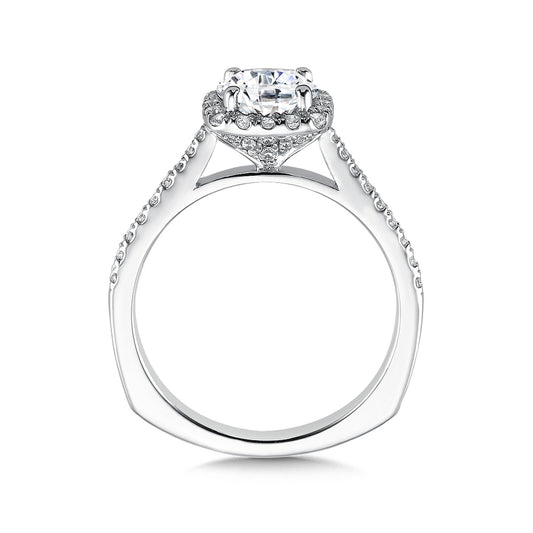 Valina 1/3 ct. tw. Diamond Halo Round Semi-Mount Engagement Ring with European Shank in 14K White Gold front view