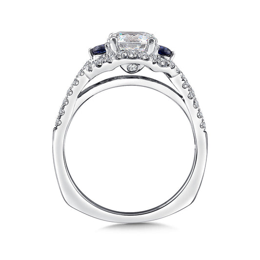 Valina 1/3 ct. tw. Diamond & Sapphire Twist Round Semi-Mount Engagement Ring with European Shank in 14K White Gold front view