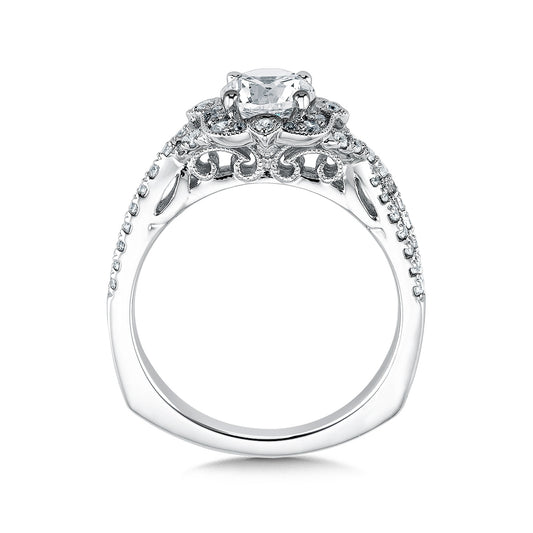Valina 1/3 ct. tw. Diamond Vintage Milgrain Halo Round Semi-Mount Engagement Ring with European Shank in 14K White front view