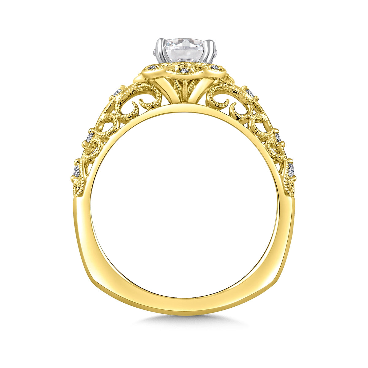 Valina 1/10 ct. tw. Diamond Filigree Round Semi-Mount Engagement Ring with European Shank in 14K Yellow Gold front view