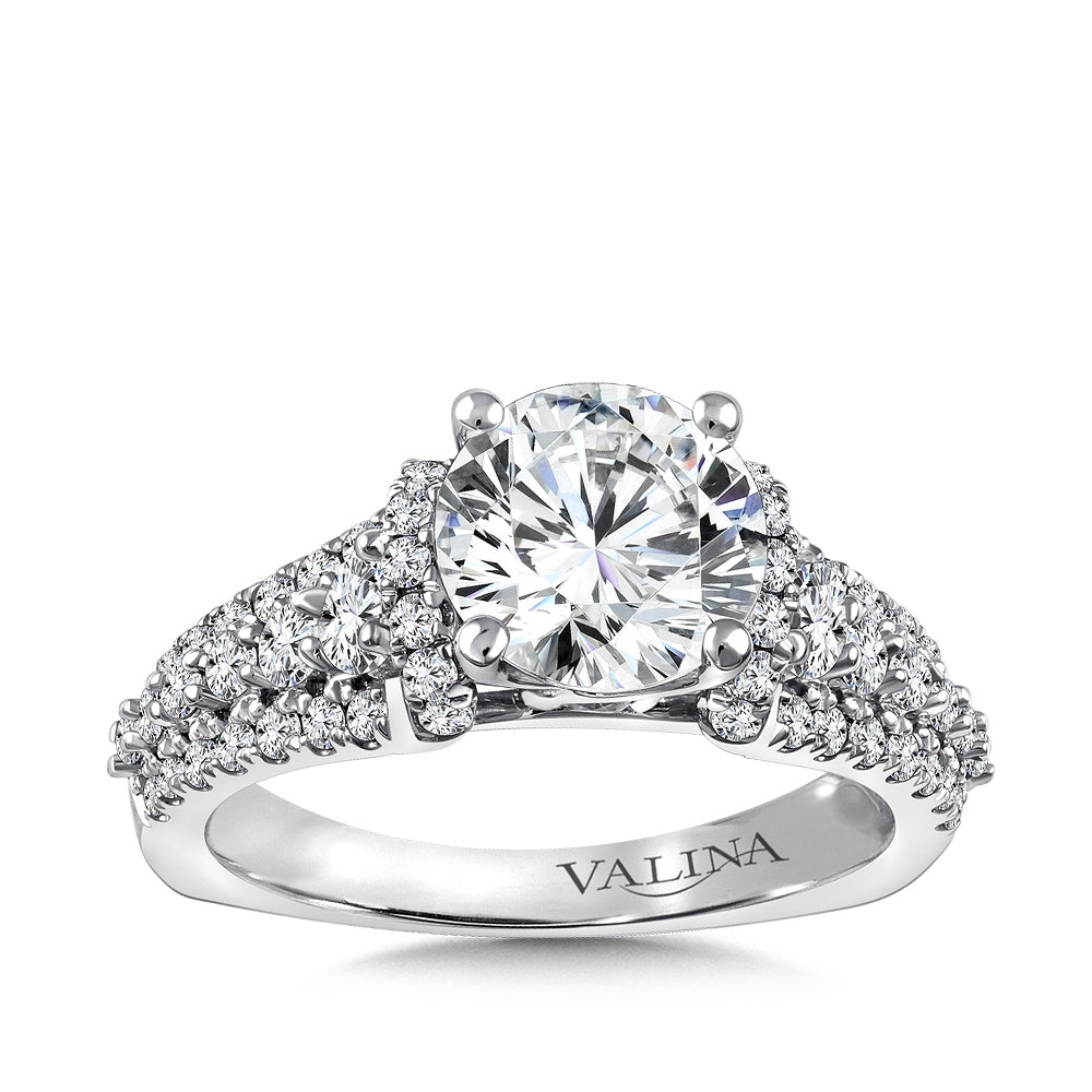 Valina 7/8 ct. tw. Diamond Multi-Row Round Semi-Mount Engagement Ring with European Shank in 14K White Gold