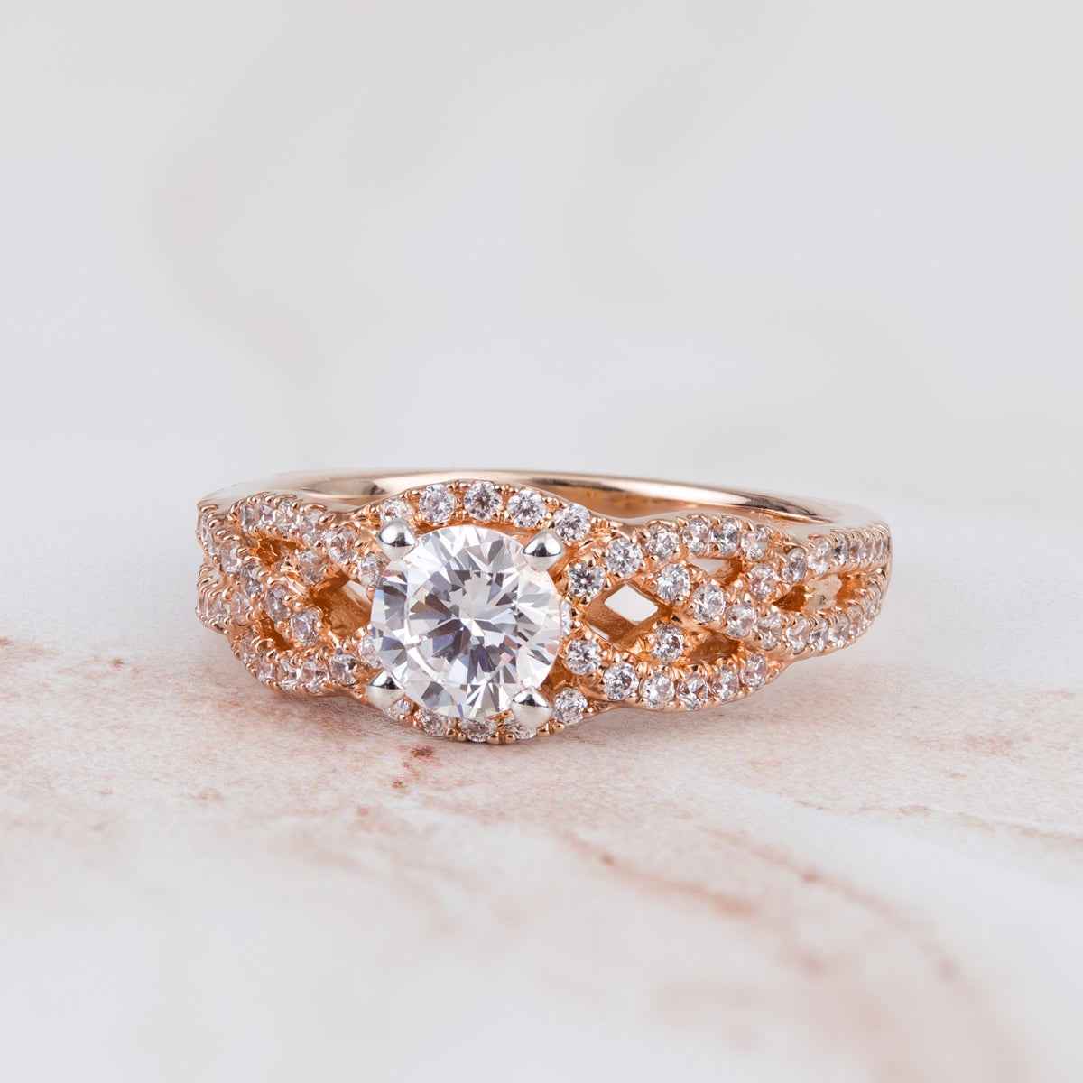 Valina 3/8 ct. tw. Diamond Braided Band Semi-Mount Engagement Ring in 14K Pink Gold front view