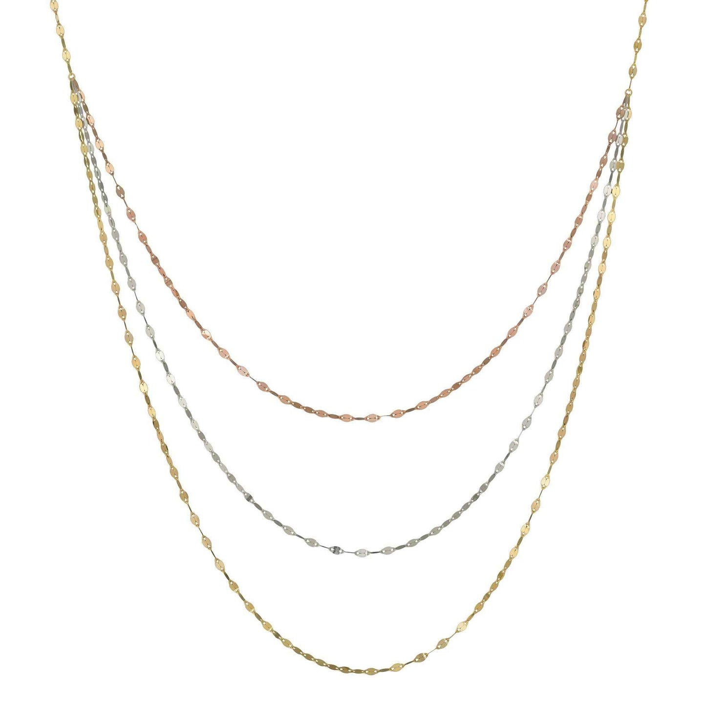 3-Strand Tri-Color Chain Necklace in 10K Gold