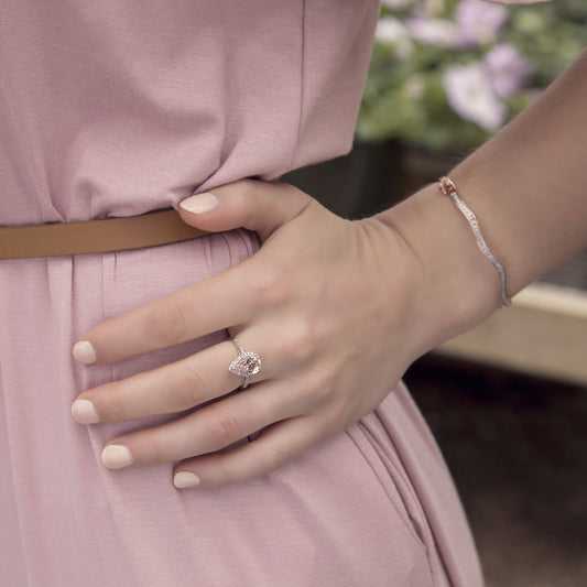 Impulse Collection Genuine Pear Shaped Pink Morganite & 1/7 ct. tw. Diamond Halo Ring in 10K White Gold full view