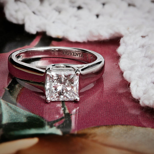 Noventa 1-1/2 ct. tw. Princess Cut Diamond Solitaire Engagement Ring in 14K White Gold close-up detail