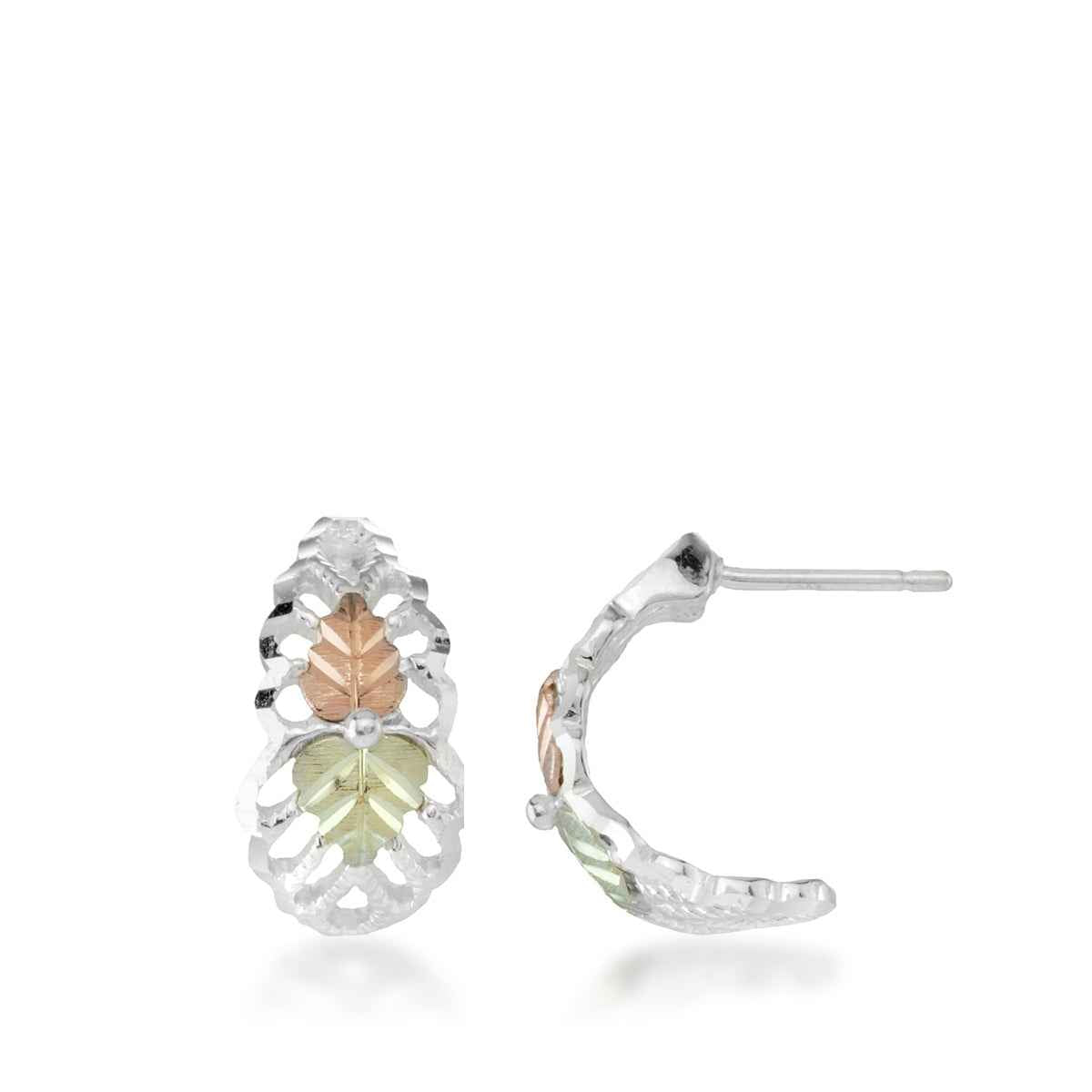 Black Hills Gold Diamond Cut Open Hoop Earrings in Sterling Silver
