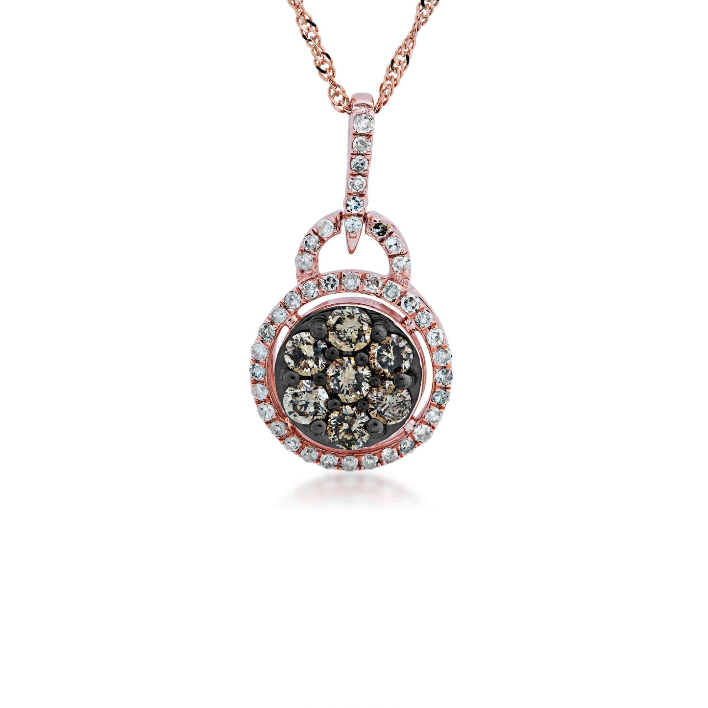 Mocha Collection 1/2 ct. tw. Round Mocha Cluster Fashion Pendant with Round Brilliant White Diamond Cut-Out Halo & Bale in