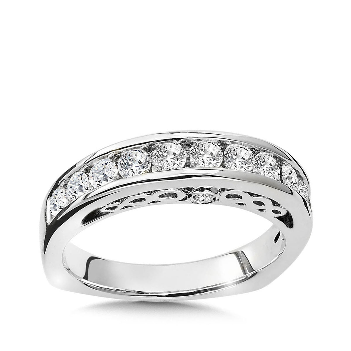 Valina 3/4 ct. tw. Round Diamond Channel Set Wedding Ring with European Shank in 14K White Gold