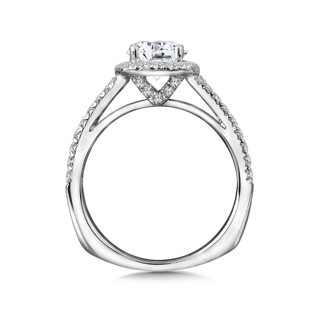 Valina 5/8 ct. tw. Diamond Halo Multirow Split Shank Semi-Mount Engagement Ring with European Shank in 14K White front view