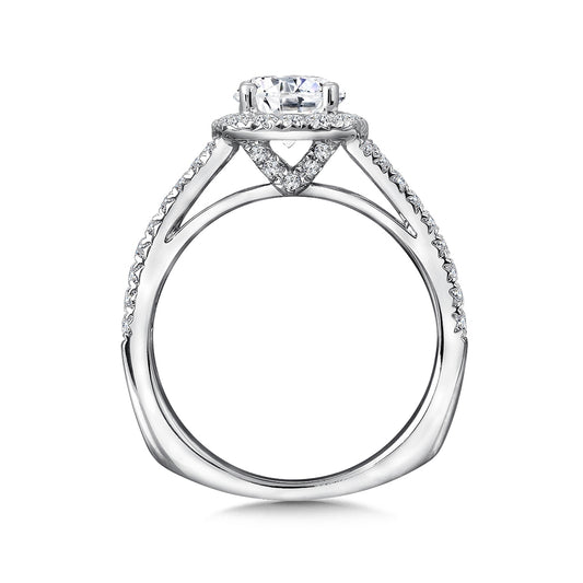 Valina 5/8 ct. tw. Diamond Halo Multirow Split Shank Semi-Mount Engagement Ring with European Shank in 14K White front view