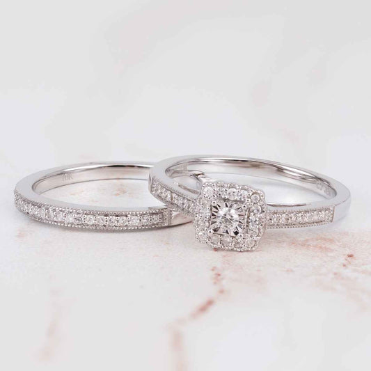 True Promise 1/4 ct. tw. Vintage Halo Diamond Wedding Set in 10K White Gold side profile