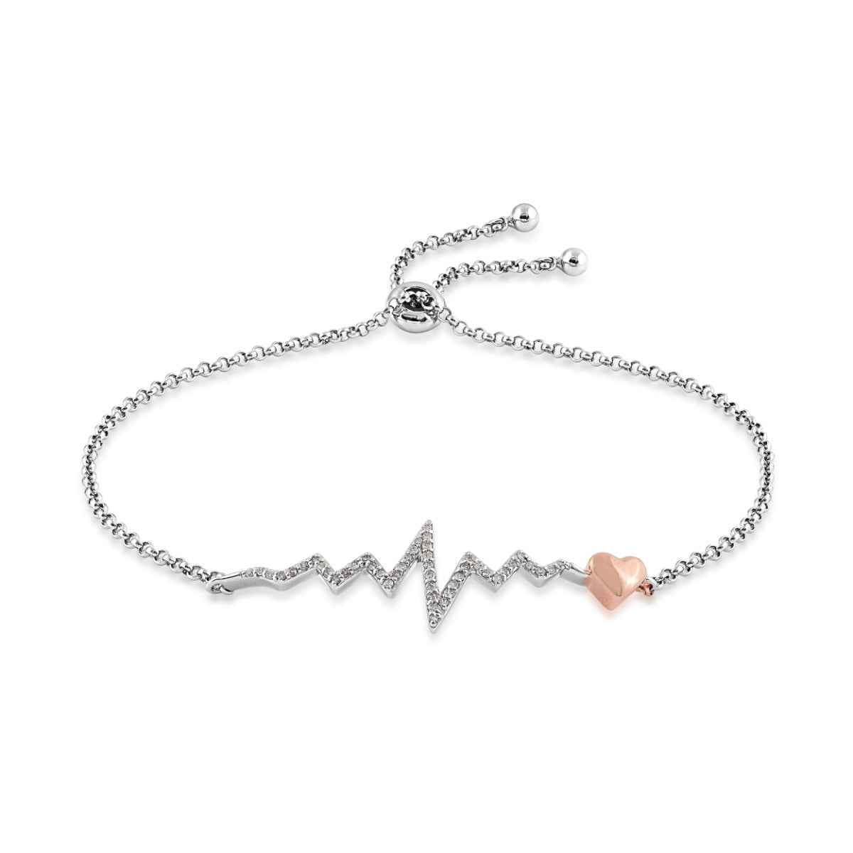 1/7 ct. tw. Diamond Heartbeat Bolo Bracelet in White & Pink Sterling Silver