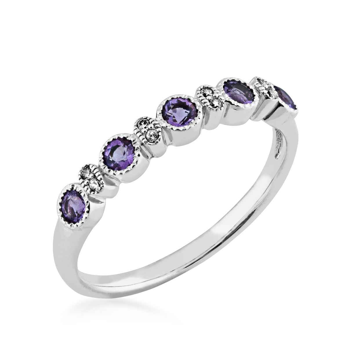 Amethyst and Created White Sapphire Stackable Fashion Ring in Sterling Silver front view