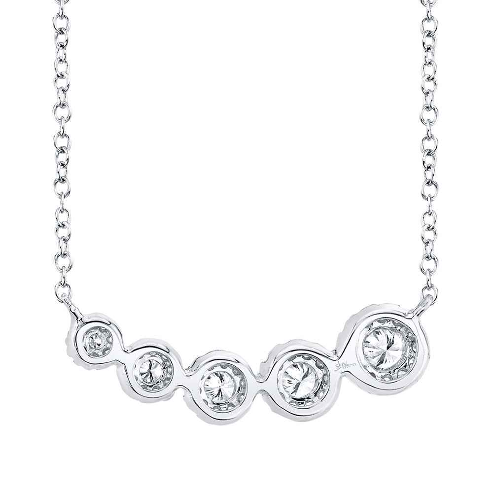 Shy Creation 1/3 ct. tw. Diamond Halo 5-Stone Graduated Curved Bar Necklace in 14K White Gold close-up detail
