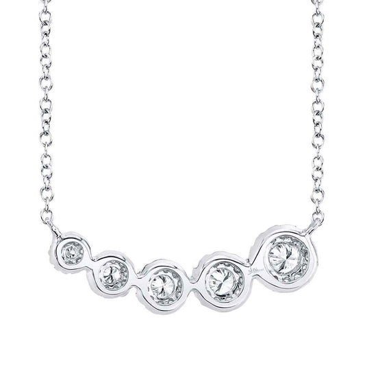 Shy Creation 1/3 ct. tw. Diamond Halo 5-Stone Graduated Curved Bar Necklace in 14K White Gold close-up detail