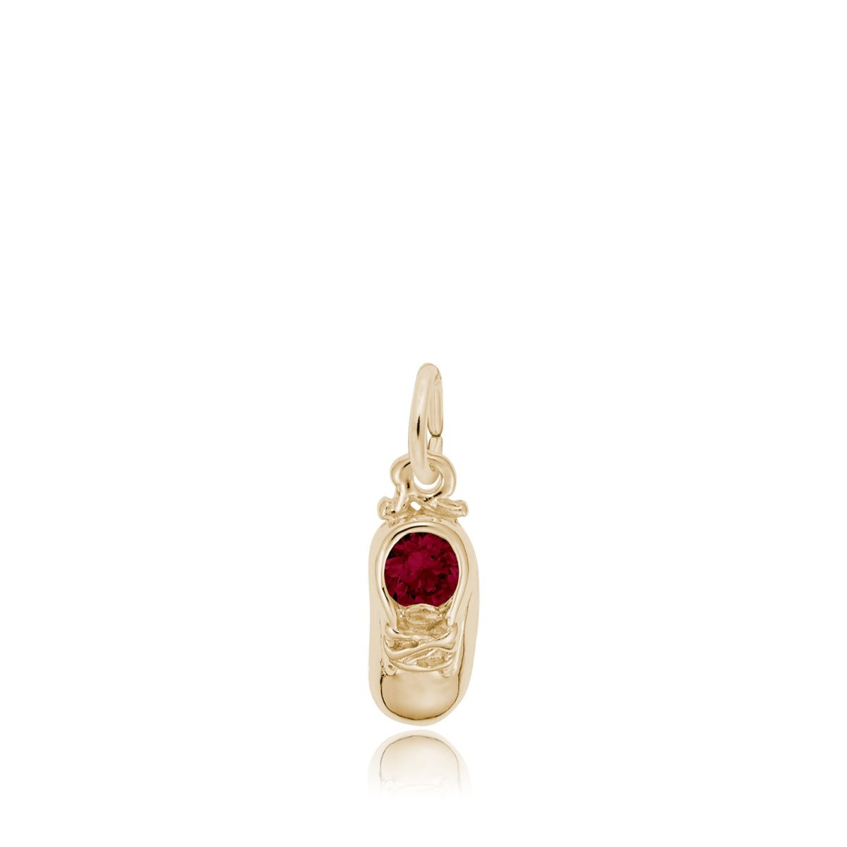Synthetic Red Zircon January Birthstone Baby Shoe Charm in 14K Yellow Gold