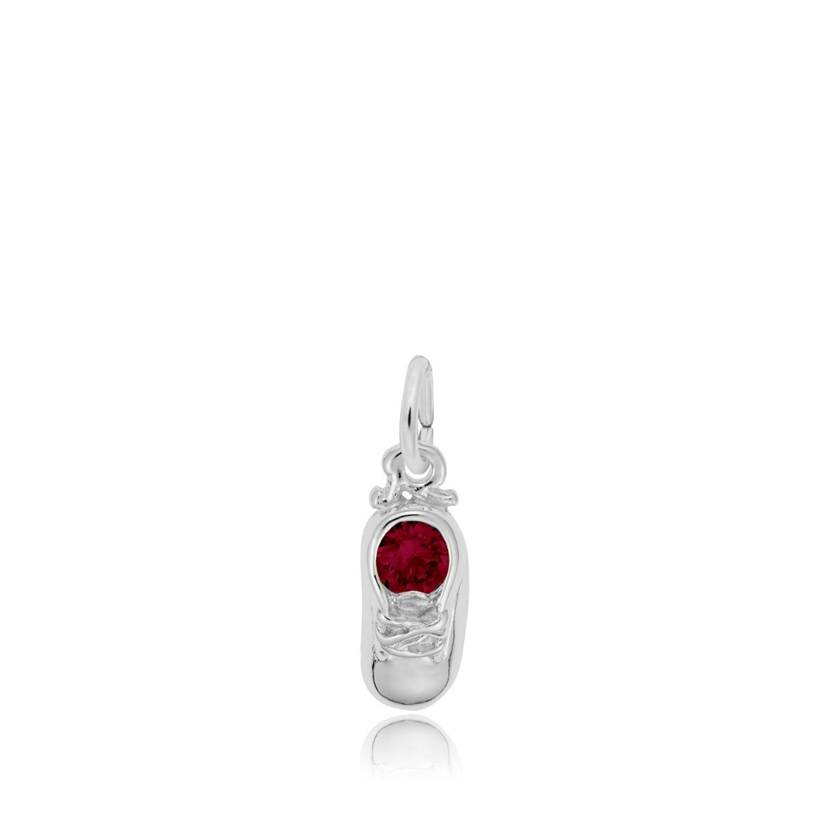 Red Zircon January Birthstone Baby Shoe Charm in Sterling Silver