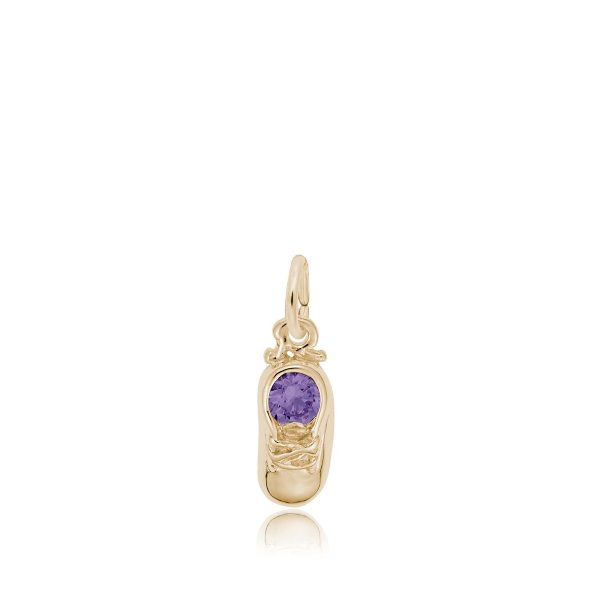 Synthetic Purple Zircon February Birthstone Baby Shoe Charm in 14K Yellow Gold