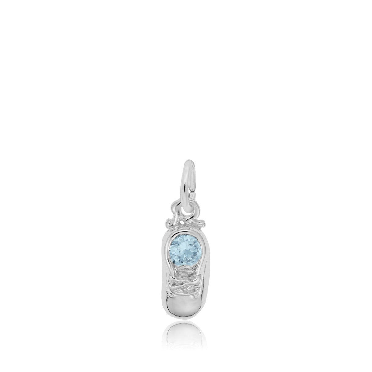 Blue Zircon March Birthstone Baby Shoe Charm in Sterling Silver