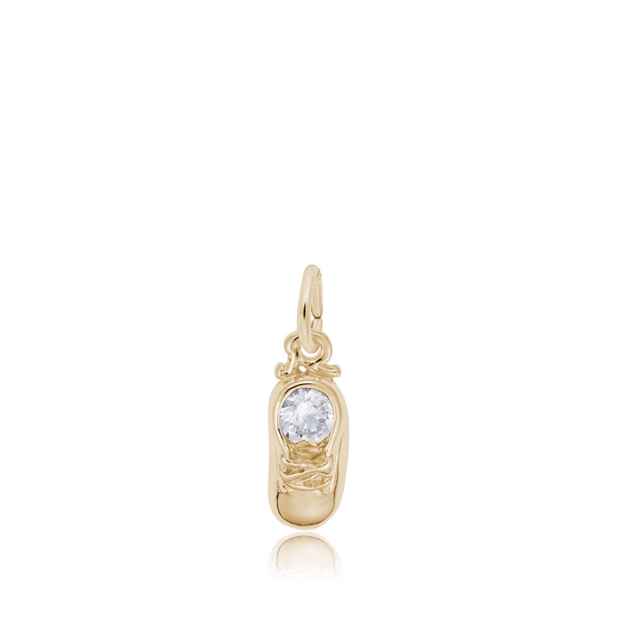 Synthetic White Zircon April Birthstone Baby Shoe Charm in 14K Yellow Gold