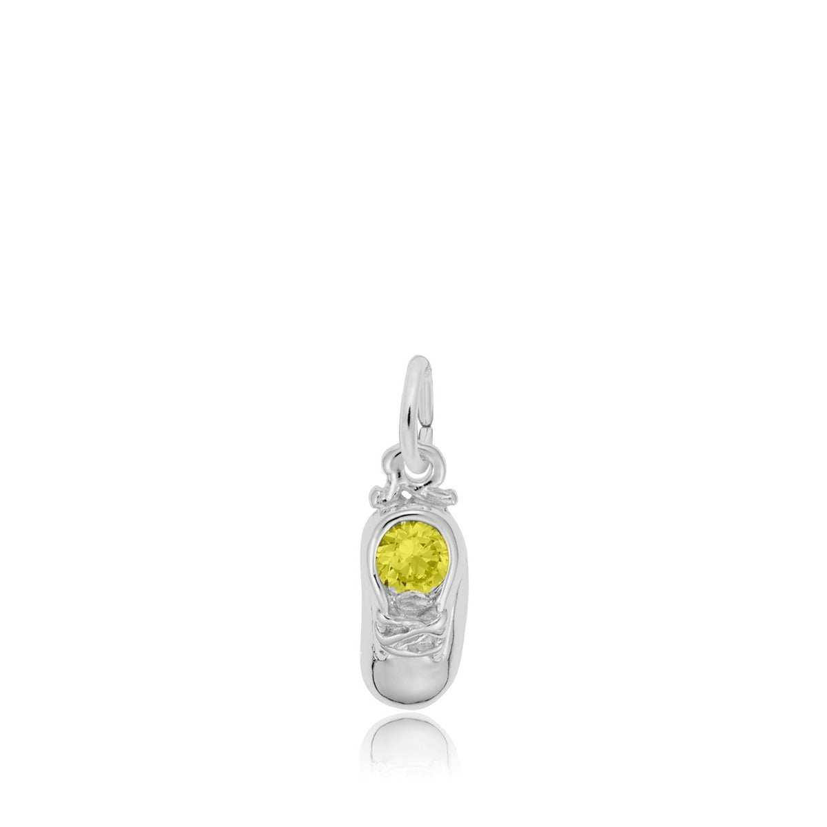 Synthetic Yellow Zircon November Birthstone Baby Shoe Charm in Sterling Silver