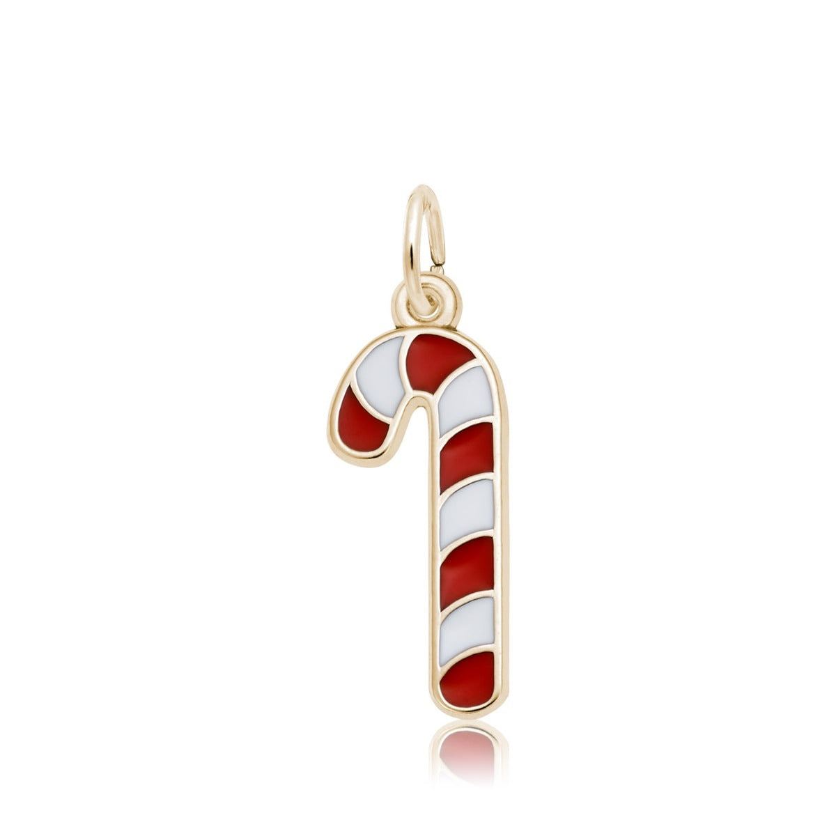 Red & White Candy Cane Charm in 14K Yellow Gold