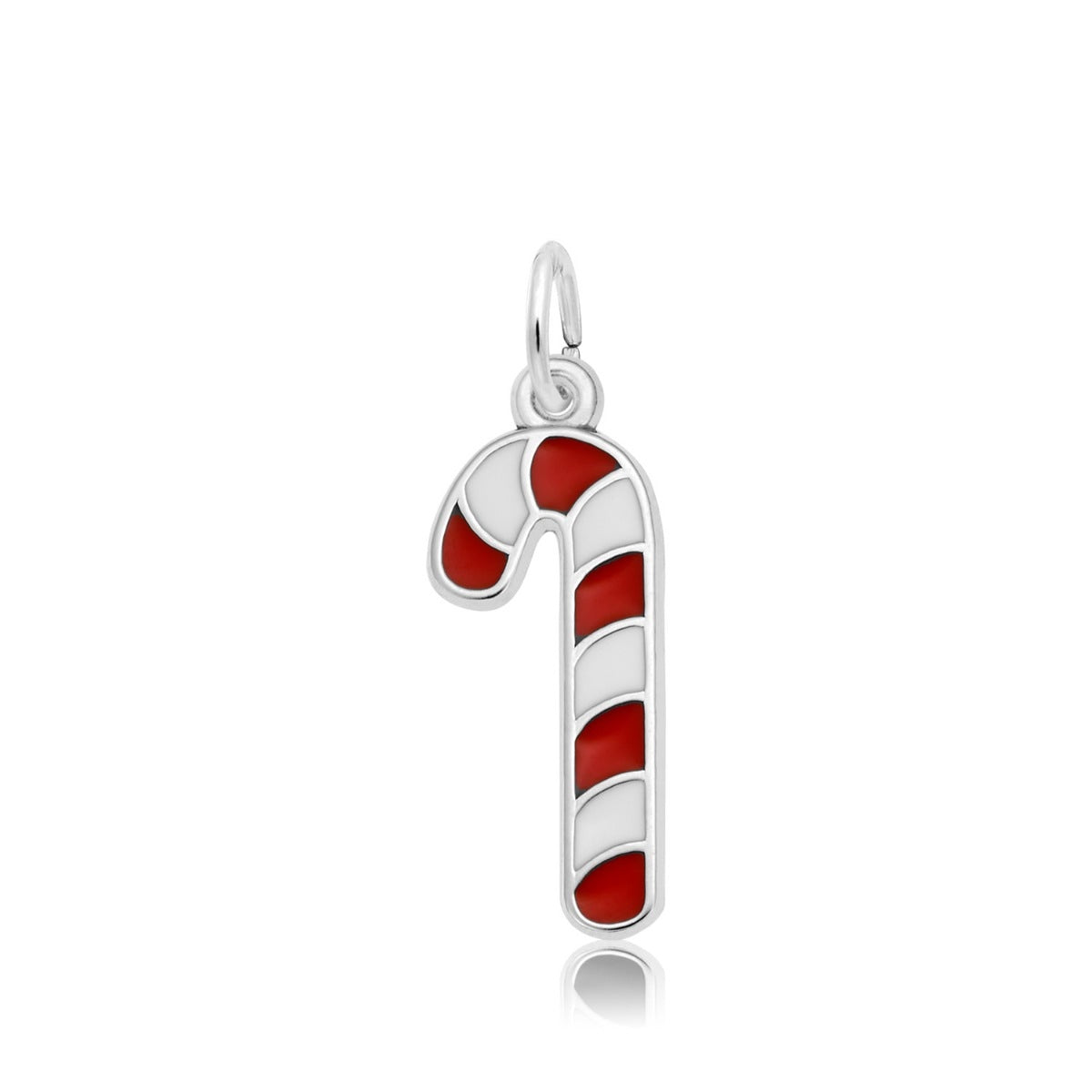 Red & White Candy Cane Charm in Sterling Silver